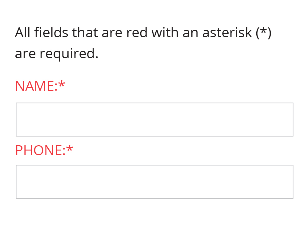 Example of a form using color and text to denote required fields