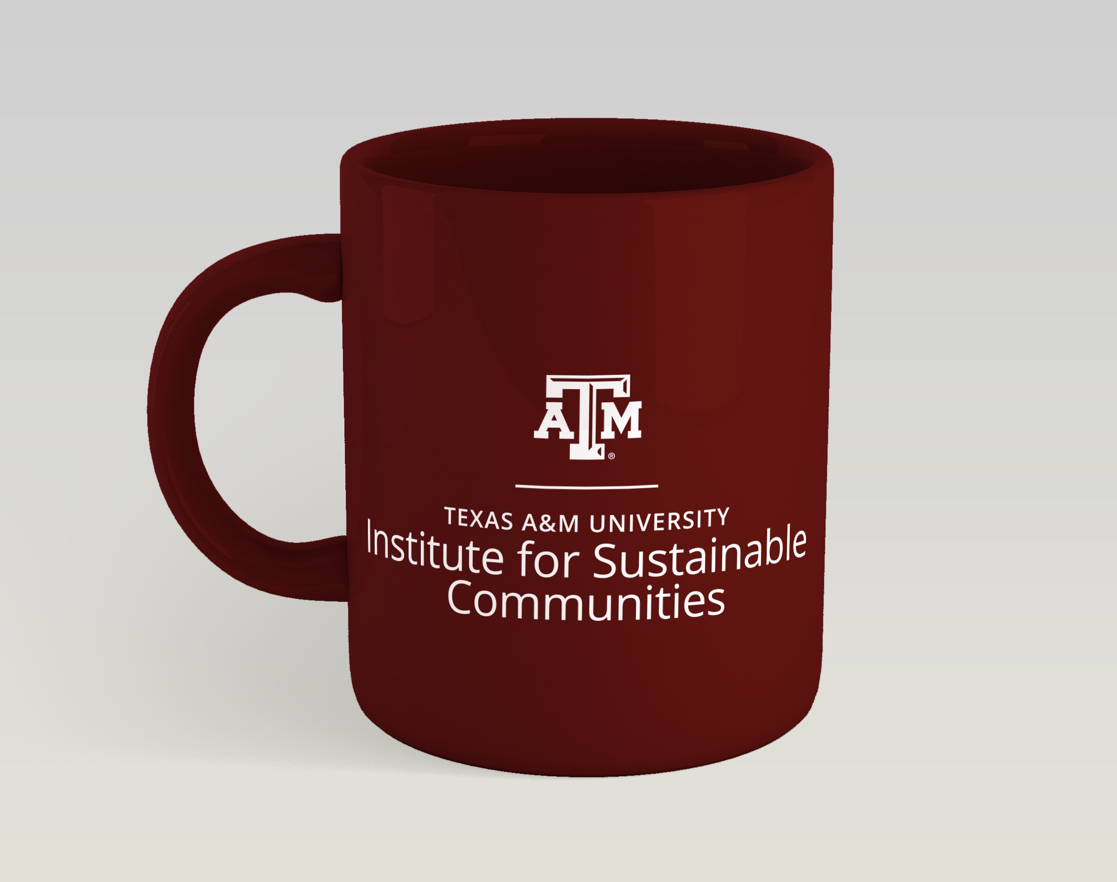 A white A&M logo on a maroon mug