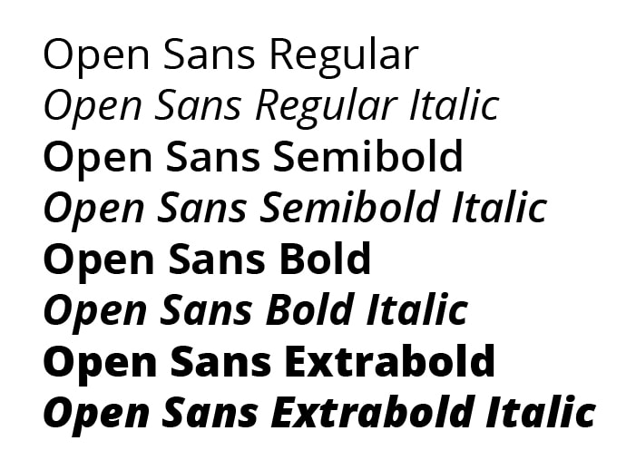 Example text with various weights in Open Sans